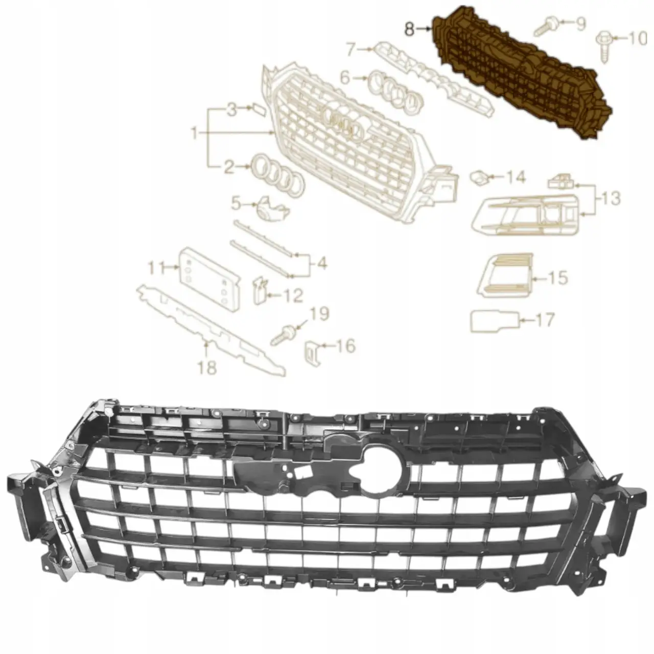 Решетка радиатора внутрення Audi Q7 2015-2020 4M0807233C — фото 2