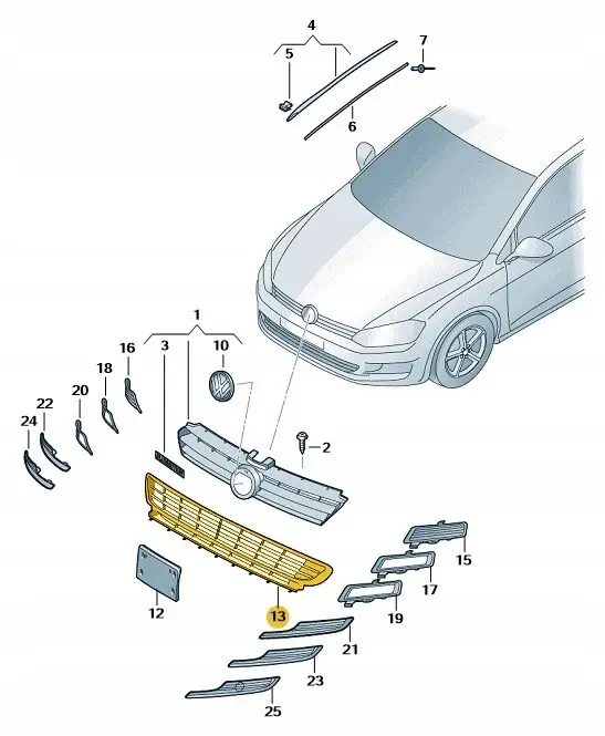 Решетка бампера Volkswagen Golf 7 2013-2017, 5G0853671 5G0853671RYP — фото 1