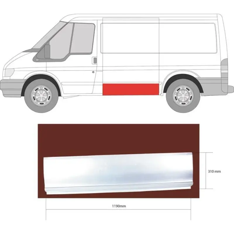 Порог средний левый Ford Transit 2000-2013 нижняя часть 119 см