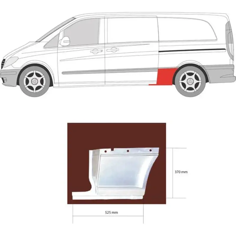 Ремчасть стороны задняя нижняя левая Mercedes Vito W639 2003-2014 длинная база к колесу
