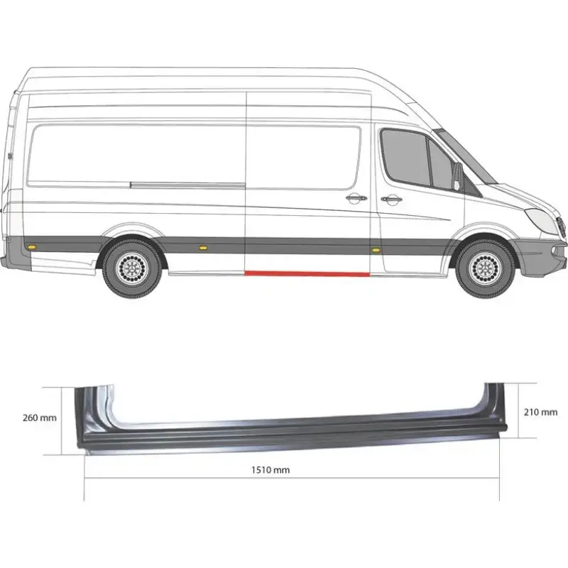 Порог средний правый под дверью Mercedes Sprinter W906 Volkswagen Crafter 1 2006-2018 5 мм