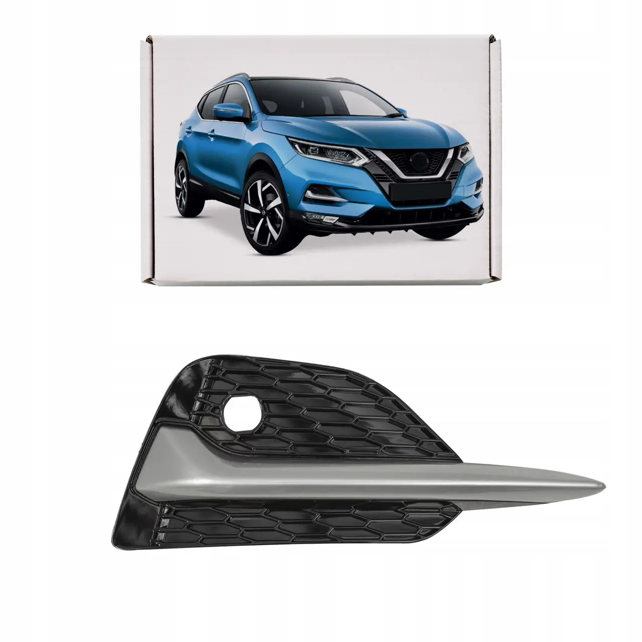 Решітка бампера Права Nissan Qashqai 2017- Rogue Sport 2019- Чорн Глянець Молдинг сірий металікт 62256HV20