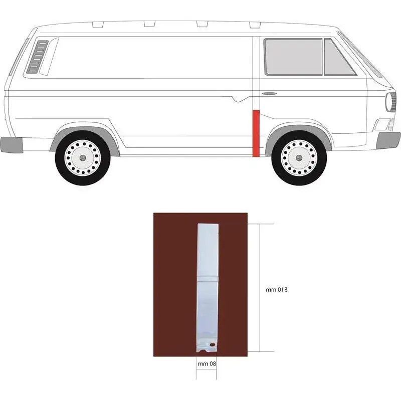 Ремчастина бока передня права Volkswagen Transporter T3 довжина 8 см висота 51